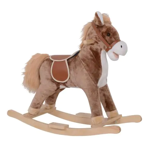 HOMCOM Kids Plush Rocking Horse-Brown/White