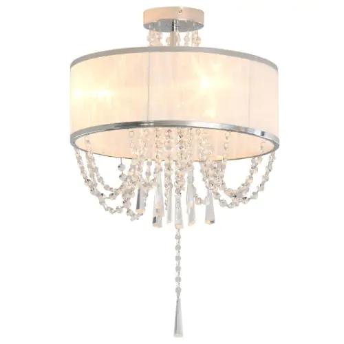  Metal Ceiling Light with Crystal Pendant Fabric Shade for Home Office White