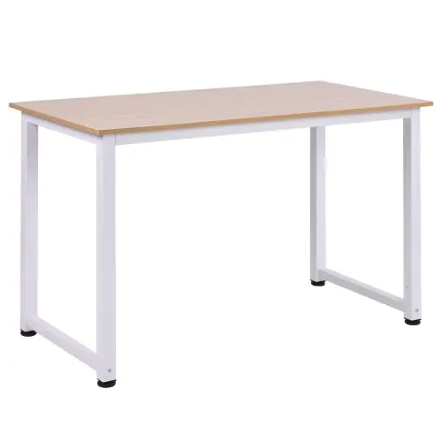  Computer Desk W/ White Metal Frame MDF, 120W x 60D x 76Hcm-Oak Grain Tone