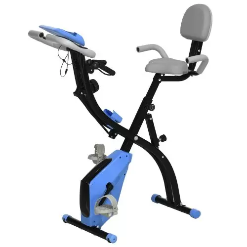 HOMCOM 2 in 1 Folding Exercise Bike with 8 Level Magnetic Resistance, Arm Resistance Band, Pulse Sensor, Blue