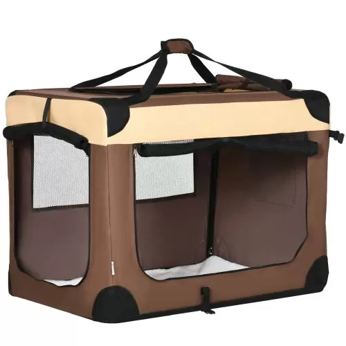 PawHut 91cm Foldable Pet Carrier, with Cushion, for Medium Dogs and Cats Brown