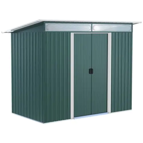 Outsunny Pent Roofed Metal Garden Shed House Hut Gardening Tool Storage w/ Ventilation 260L x 133W x 200Hcm