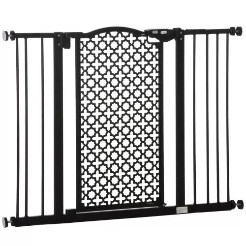 PawHut 74 105cm Pet Safety Gate Stair Barrier, with Auto Close, Double Locking Black