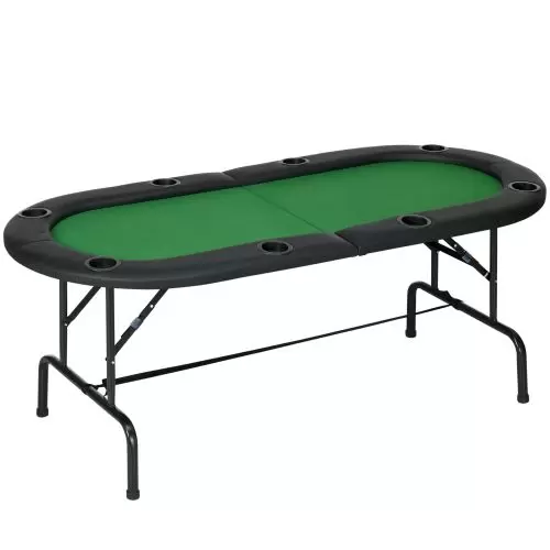 HOMCOM 8 Player Folding Poker Table, Oval Portable Blackjack Casino Table with Cup Holder, Felt Top and Metal Base, 183 x 82 x 75cm, Green and Black