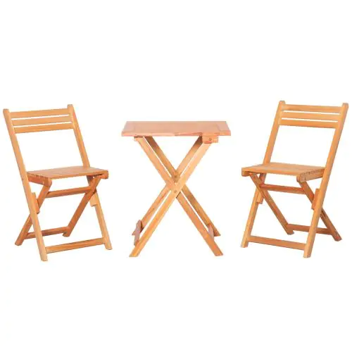 Outsunny 3 Piece Garden Bistro Set, Folding Outdoor Chairs and Table Set, Wooden Patio Dining Furniture for Poolside, Balcony, Teak