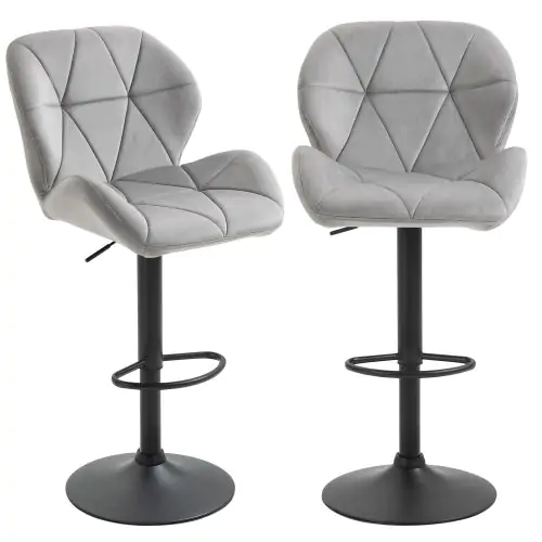  Bar Stool Set of 2 Fabric Adjustable Height Armless Counter Chairs Light Grey