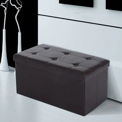  Storage Ottoman Bench Folding Storage Cube, PU Leather-Brown