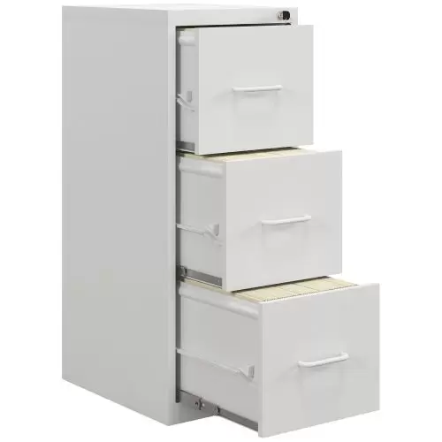 HOMCOM Three Drawer Modern Steel Filing Cabinet Cream