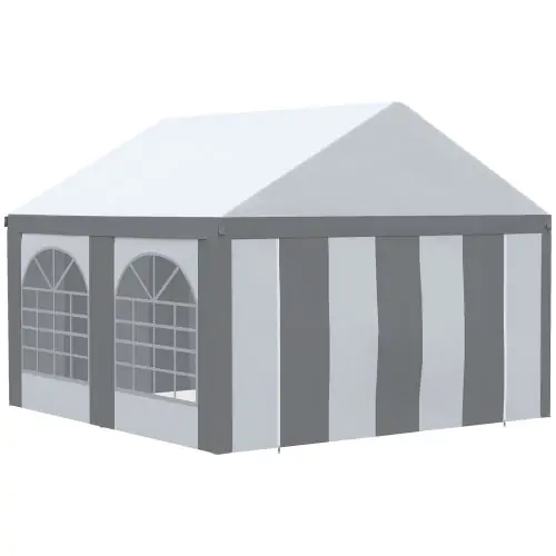 Outsunny 4 x 4m Galvanised Party Tent, Marquee Gazebo with Sides, Four Windows and Double Doors, for Parties, Wedding and Events