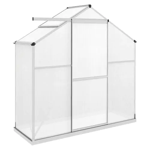 Outsunny 6 x 2.5ft Polycarbonate Greenhouse Walk-In Green House with Rain Gutter, Sliding Door, Window, Foundation, Silver