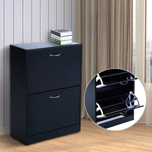  Shoe Cabinet, 60Lx24Dx80H cm-Black/White