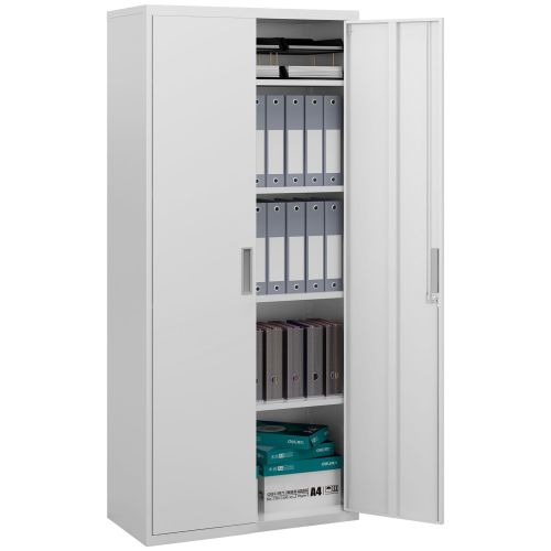 HOMCOM Five Shelf Lockable Steel Office Cabinet White