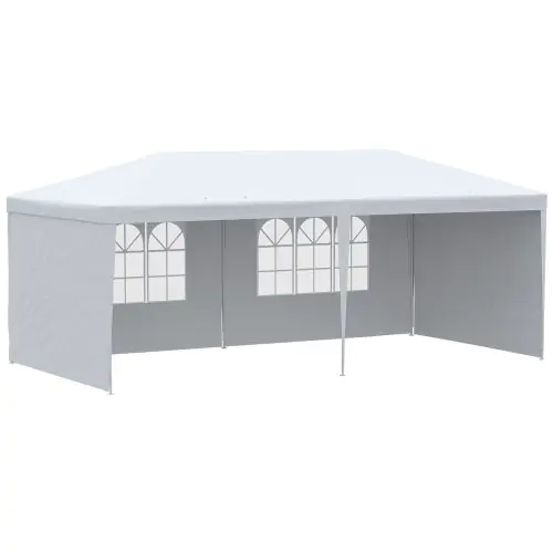 Outsunny 6 x 3 m Party Tent Gazebo Marquee Outdoor Patio Canopy Shelter with Windows and Side Panels White