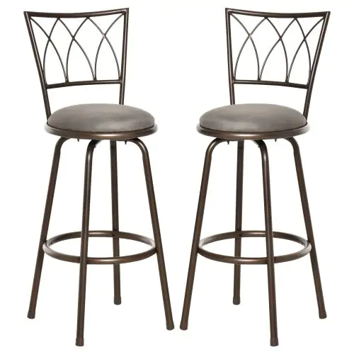  Set of 2 Bar Chairs Swivel Upholstered Metal Frame Barstools with Footrest