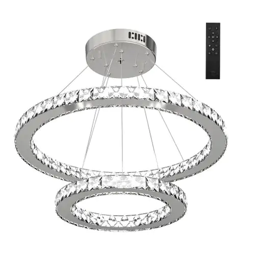  LED Chandelier 2 Crystal Rings Cool Warm White Lighting Home Style Silver