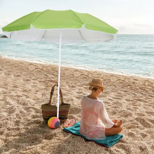  1.7m x 2m Tilted Steel Frame Beach Parasol Green