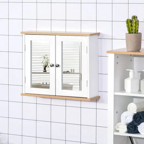 kleankin Bathroom Mirror Cabinet Wall Mounted Storage Cupboard with Double Door and Shelf