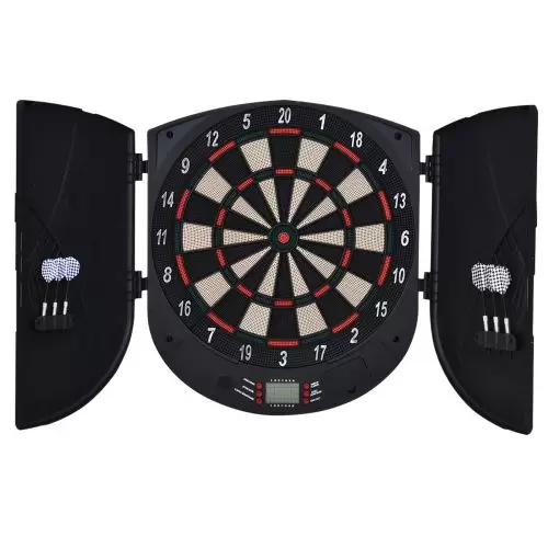 HOMCOM Electronic Dartboard Set 26 Games and 185 Variations with 6 Darts and Cabinet to Stroage Multi Game Option Ready to Play