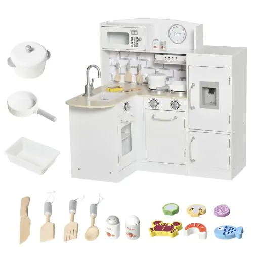  Childrens Electronic Cooking Kitchen Toy w/ Microwave, Fridge, & Cabinets, White