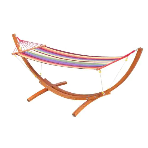 Outsunny Garden Outdoor Patio Standing Frame Wooden Hammock with Arc Stand - Multi-Colour