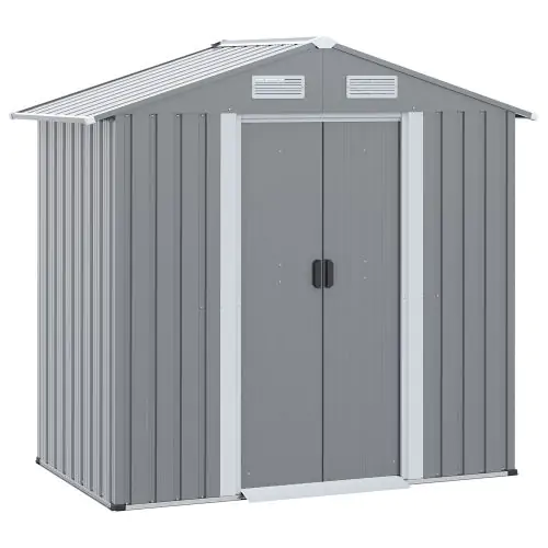 Outsunny 6.4 x 3.6ft Garden Metal Storage Shed w/ Double Sliding Door and Air Vents, Tool Storage for Backyard Patio Lawn, Grey