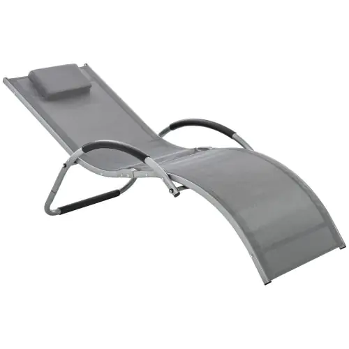 Outsunny Ergonomic Lounger Chair Portable Armchair with Removable Headrest Pillow for Garden Patio Outside All Aluminium Frame Dark Grey