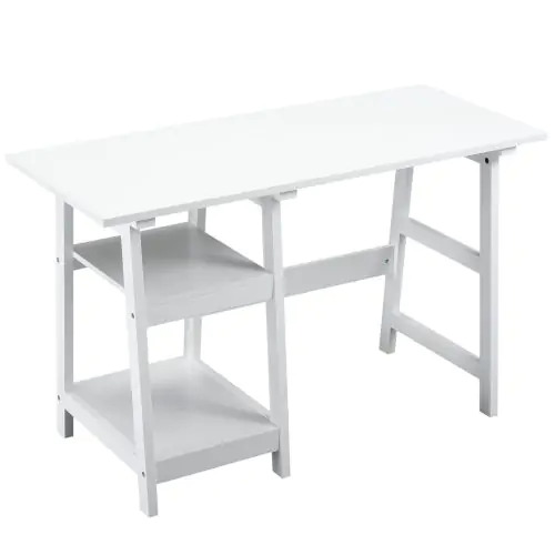  Computer Desk w/ Storage Shelf Study Table w/ bookshelf for Home Office White