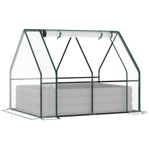 Outsunny Raised Garden Bed with Greenhouse, Steel Planter Box with Plastic Cover, Roll Up Window, Dual Use for Flowers, Vegetables, 127 x 95 x 92cm