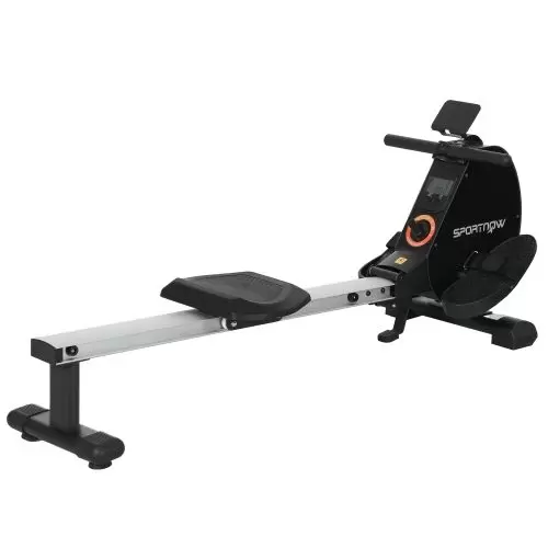 SPORTNOW Folding Rowing Machine, 16 Level Magnetic Rower Machine with Dual Aluminium Slid Rail and LCD Monitor, Vertical Storage, for Home Gym Cardio Training, 150kg Weight Capacity