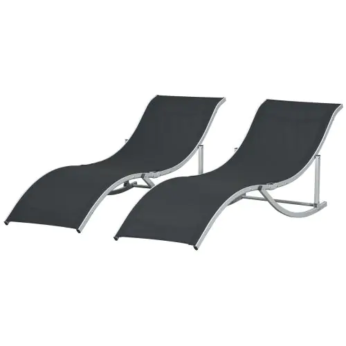 Outsunny 2 Pieces Folding Sun Lounger, S-shaped Lounge Chairs Reclining Sleeping Bed with Aluminium Frame