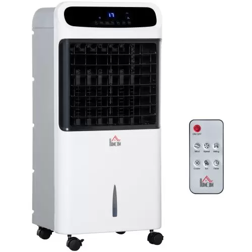 HOMCOM Mobile Air Cooler, 12L Tank Evaporative Ice Cooling Fan Water Conditioner Humidifier Unit with 3 Modes, 3 Speed, Remote, Timer, Oscillating for Home Bedroom