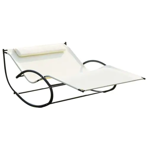 Outsunny Texteline Double Lounger W/Pillow-Beige