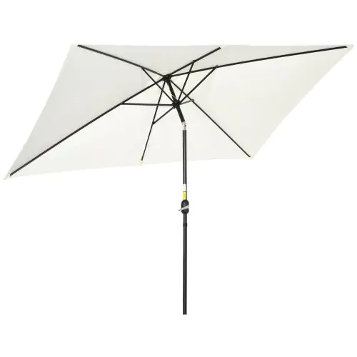 Outsunny 3x2m Patio Parasol Garden Umbrellas Canopy with Aluminum Tilt Crank Rectangular Sun Shade Steel, Cream White