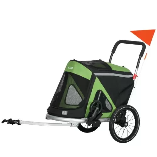 PawHut 2 in 1 Aluminium Foldable Dog Bike Trailer, Pet Stroller, for Medium Dogs Green