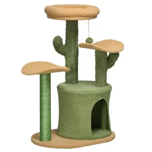 PawHut Multi Level Cat Tree, with Scratching Post, Toy Ball, Cat House, Bed Green