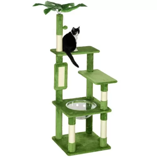 PawHut 142cm Cat Tree Tower, with Scratching Post, Hammock, Toy Ball, Platforms Green