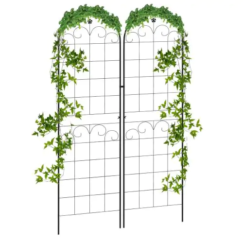 Outsunny Metal Trellis Set of 2, Garden Trellis for Climbing Plants Support Frames, Floral Design