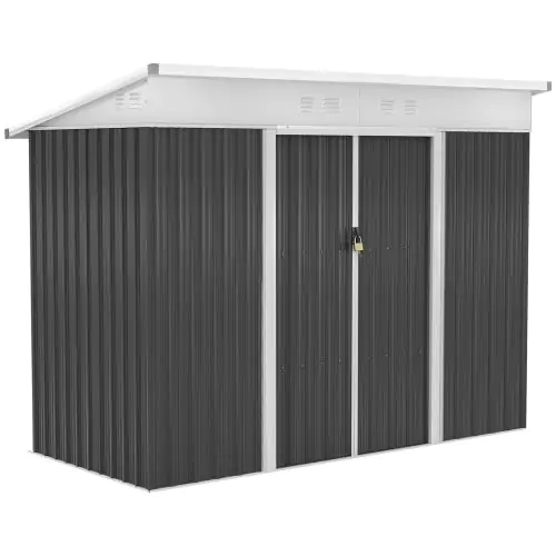 Outsunny 7.6 x 4.3ft Garden Storage Shed w/ Sliding Door Ventilation Window Sloped Roof Gardening Tool Storage Dark Grey