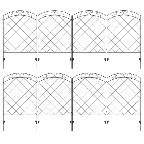 Outsunny Decorative Garden Fencing, 43in x 11.4ft Outdoor Picket Fence Panels, 8PCs Rustproof Steel Wire Landscape Flower Bed Border Edging Animal Barrier, Swirls