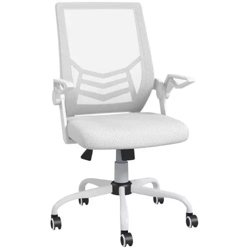 Vinsetto Mesh Office Chair, Computer Desk Chair with Flip up Armrests, Lumbar Back Support and Swivel Wheels, White