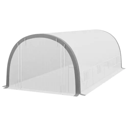 Outsunny 6 x 3(m) Polytunnel Greenhouse with Upgraded Structure, Mesh Door and Windows, 15 Plant Labels, White