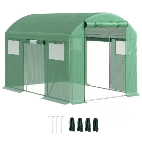 Outsunny 9.8 x 6.6ft Walk In Polytunnel Greenhouse Green