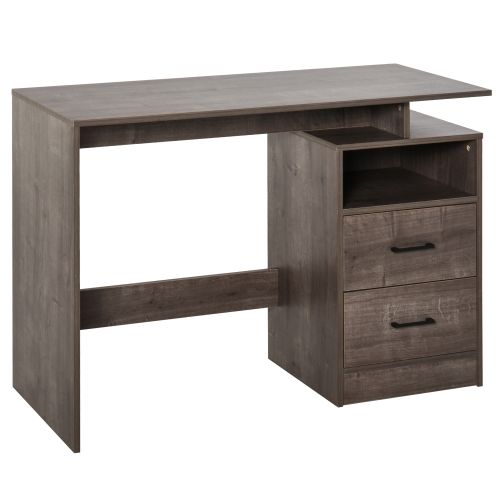 HOMCOM Computer Desk with Drawers and Storage Shelf, 107 x 48cm Writing Desk for Home Office, Study Workstation, Grey