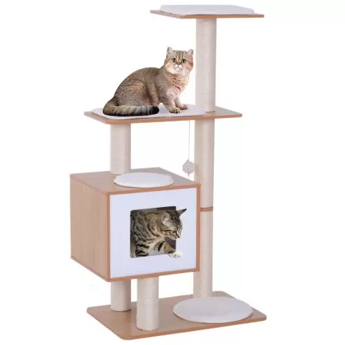 PawHut Cat Tree for Indoor Cats Scratching Post Kitten House Condo Activity Center w Cushion Hanging Toy Multi level