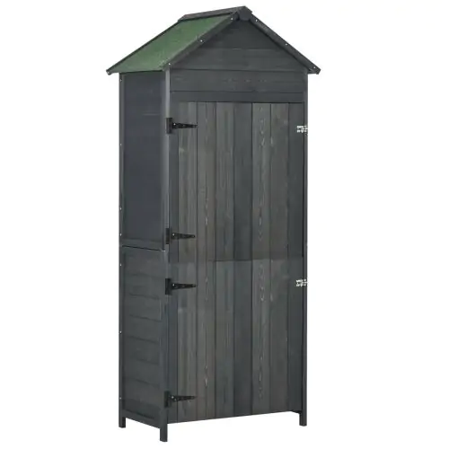 1.7 x 2.1ft Fir Wood Two Door Narrow Garden Shed Grey