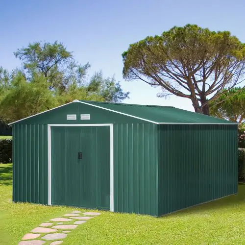 12.5 x 11.1ft Steel Sliding Door Storage Shed Green