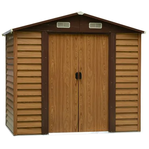 7.7 x 6.4ft Slatted Steel Garden Shed & Foundation Brown