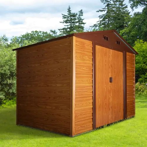 6.3 x 9.1ft Slatted Steel Wood Effect Garden Shed Brown