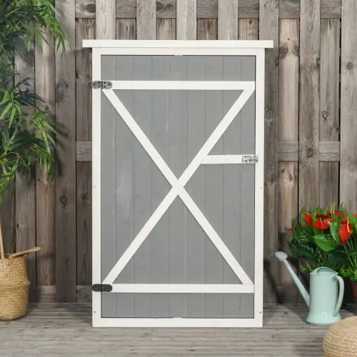 1.8 x 2.4ft Small Fir Wood Garden Storage Shed with Shelves Grey