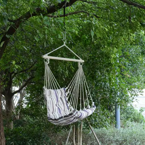 Hanging Swing Chair Seat Size:57W x 47.5D cm Brown & White Stripes 